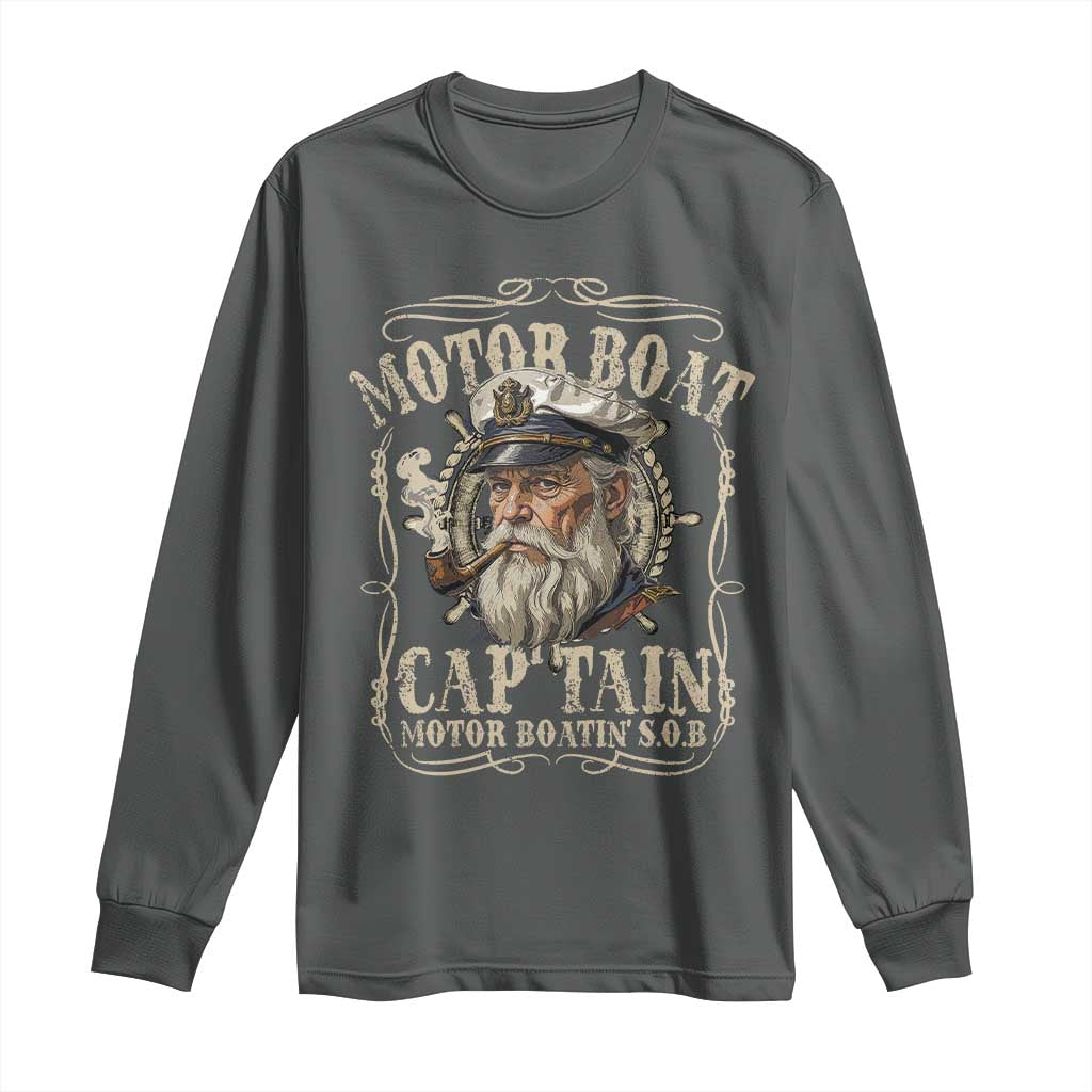 Motor Boat Captain Long Sleeve Shirt Funny Pontoon Boating Motor Boatin Lake