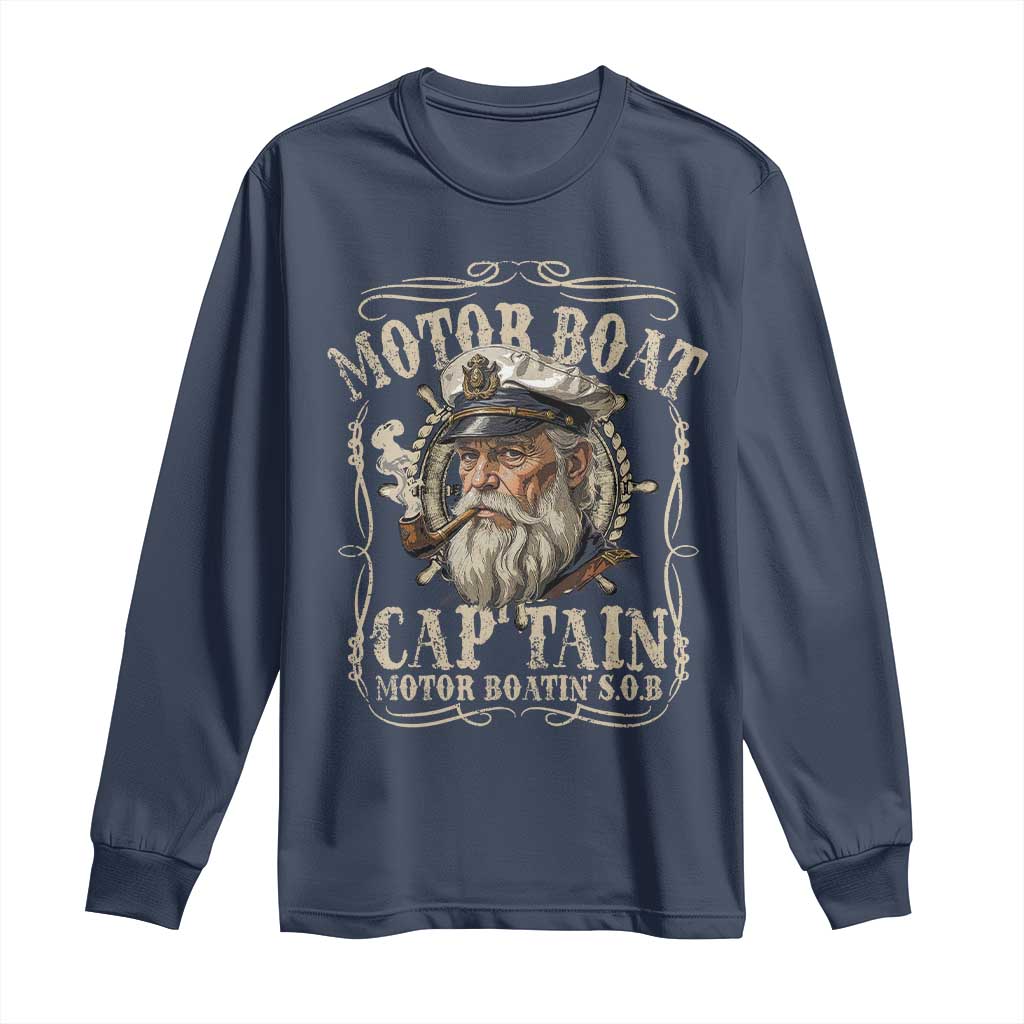 Motor Boat Captain Long Sleeve Shirt Funny Pontoon Boating Motor Boatin Lake
