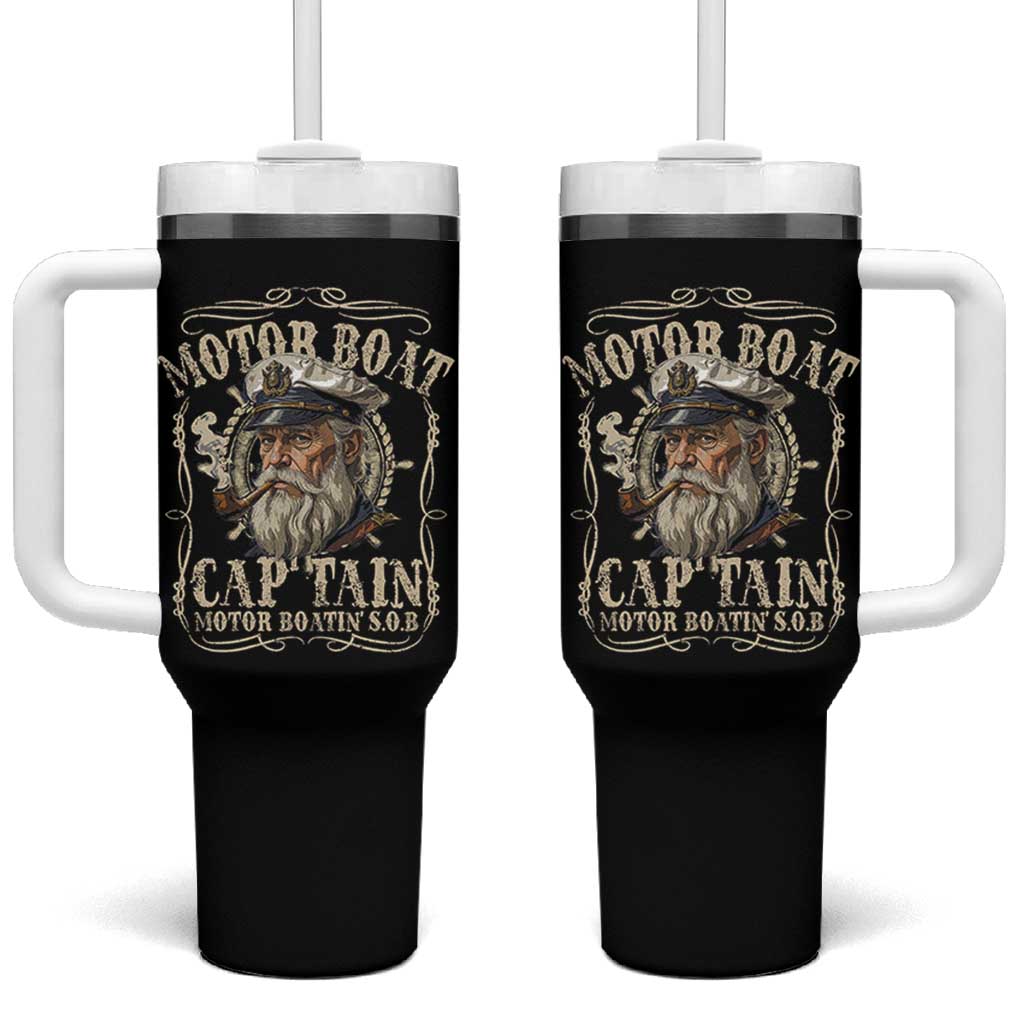 Motor Boat Captain Tumbler With Handle Funny Pontoon Boating Motor Boatin Lake