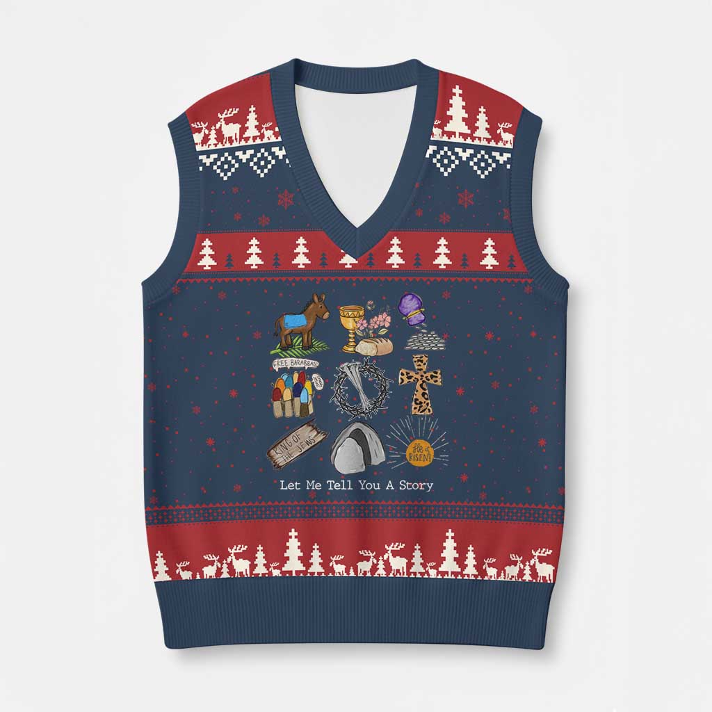 Easter Story V-Neck Knit Sweater Vest He is Risen Let Me Tell You A Story Christian - Wonder Print Shop