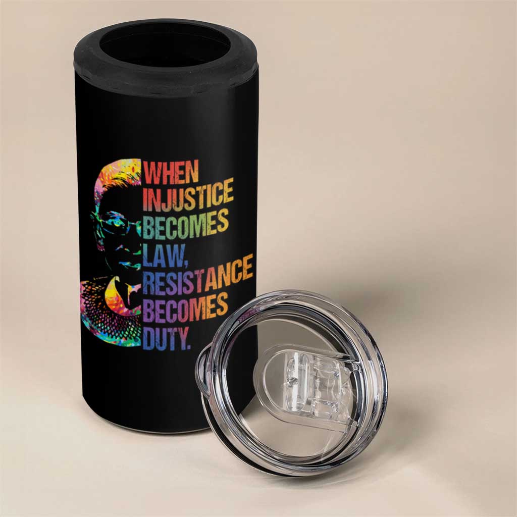 Notorious RBG 4 in 1 Can Cooler Tumbler When Injustice Becomes Law Resistance Becomes Duty