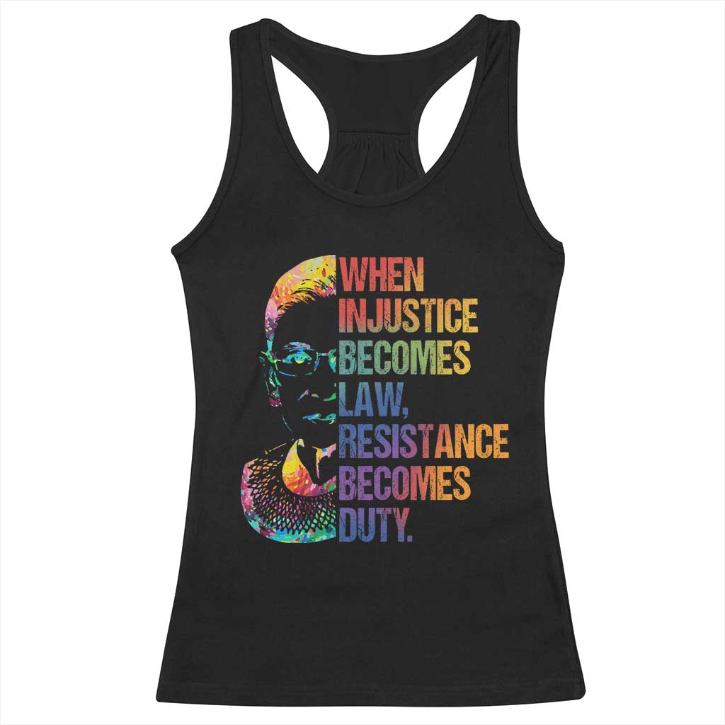 Notorious RBG Racerback Tank Top When Injustice Becomes Law Resistance Becomes Duty