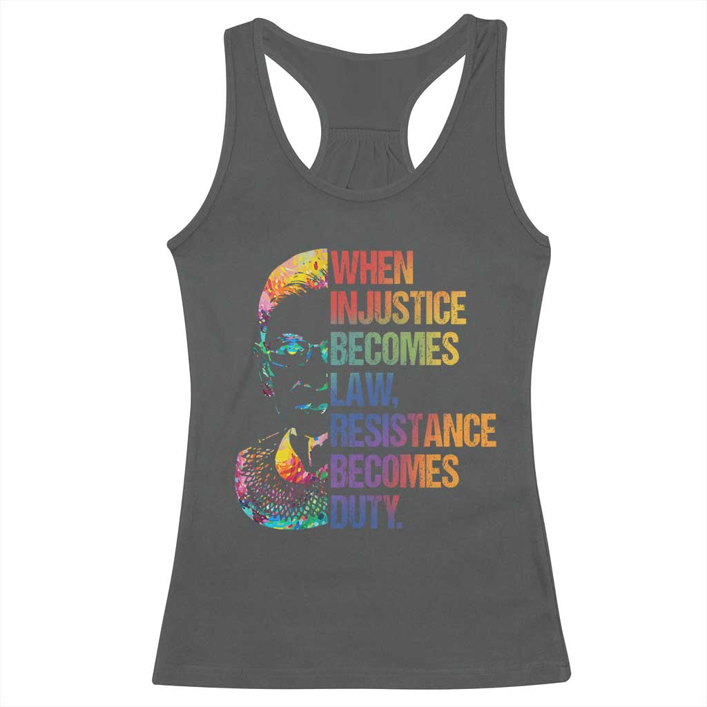 Notorious RBG Racerback Tank Top When Injustice Becomes Law Resistance Becomes Duty