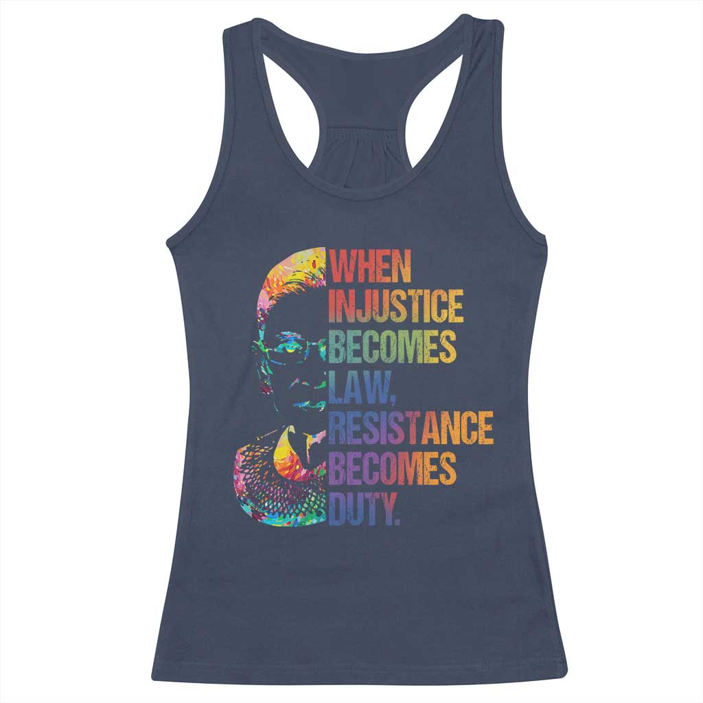 Notorious RBG Racerback Tank Top When Injustice Becomes Law Resistance Becomes Duty