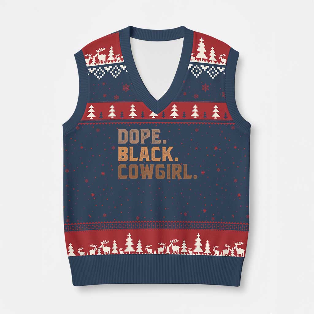 Dope Black Cowgirl V-Neck Knit Sweater Vest Black History Month African American - Wonder Print Shop