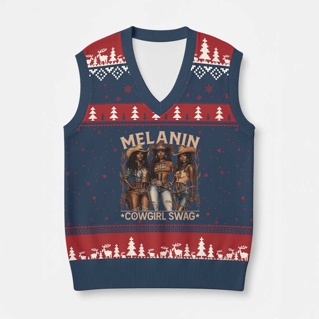 Melanin Cowgirls V-Neck Knit Sweater Vest Black History Month African Melanin Pride