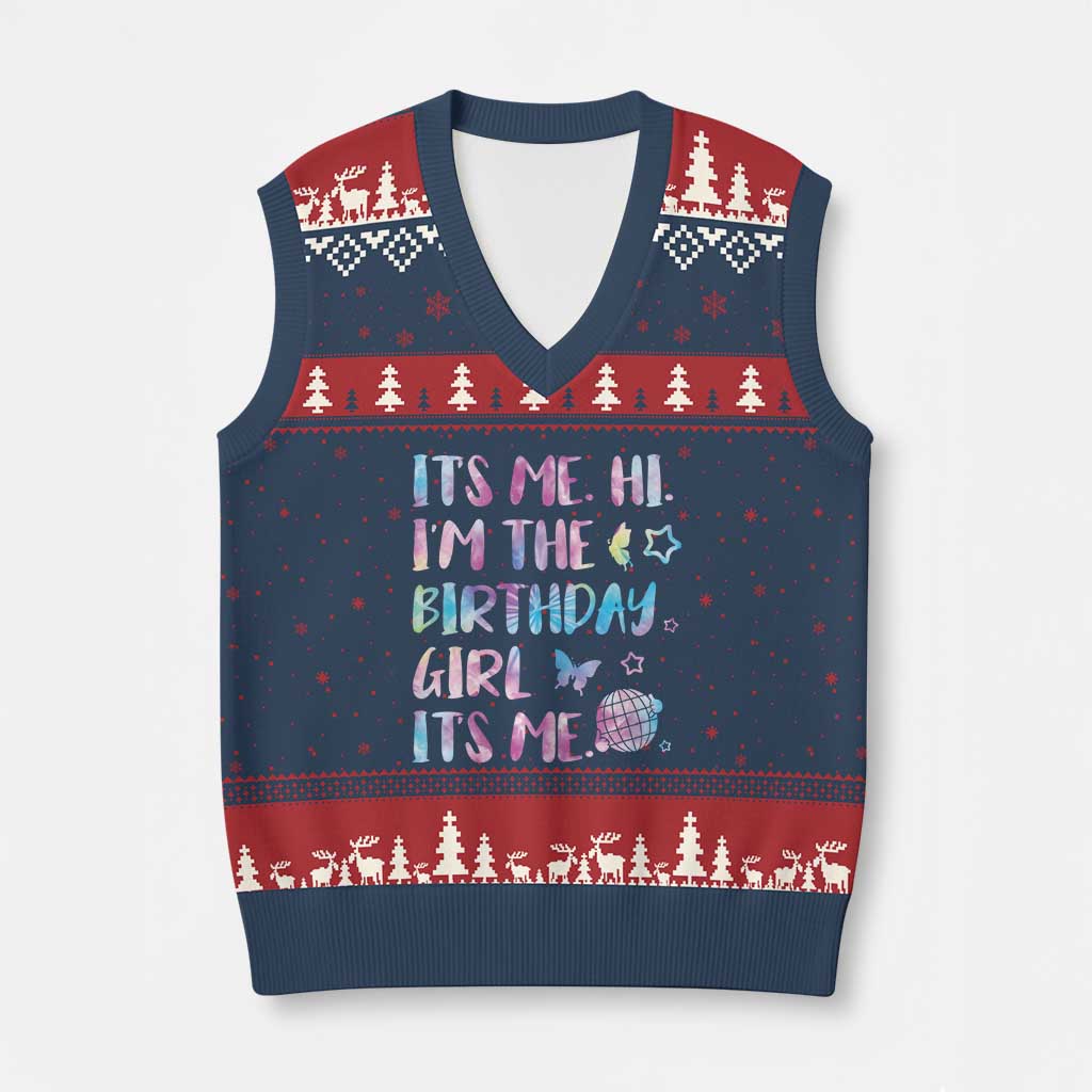 Its Me Hi Im The Birthday Girl V-Neck Knit Sweater Vest Tie Dye Colorful
