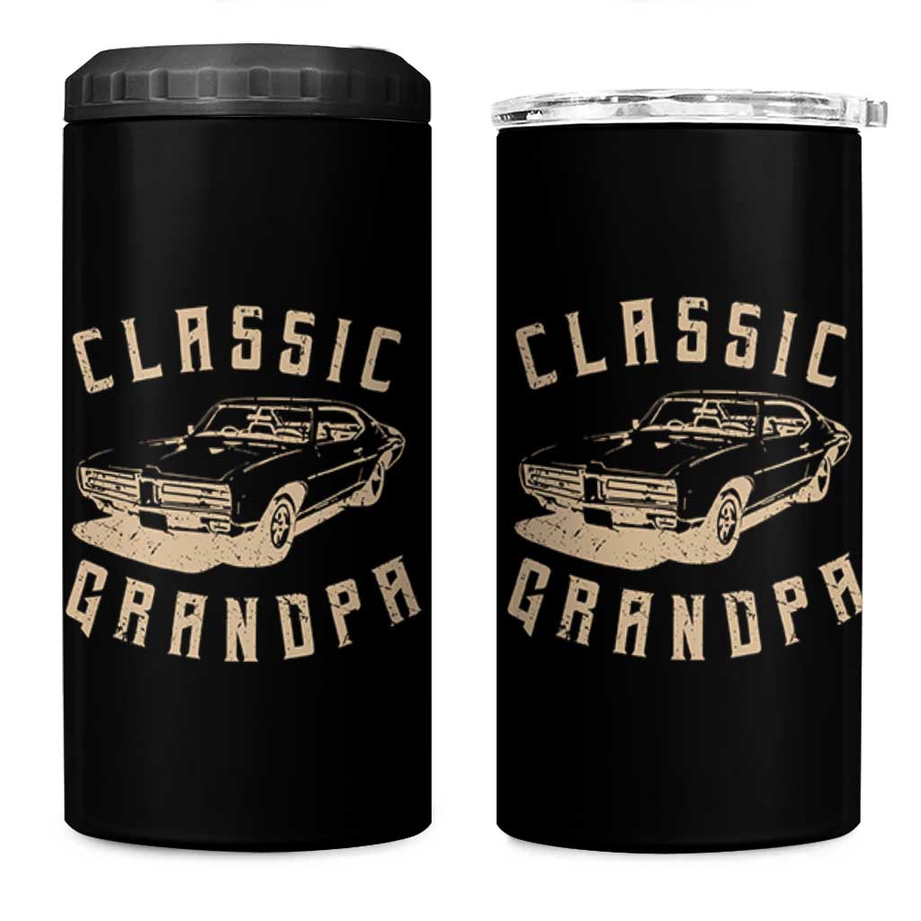 Funny Grandpa Classic Car Graphic 4 in 1 Can Cooler Tumbler