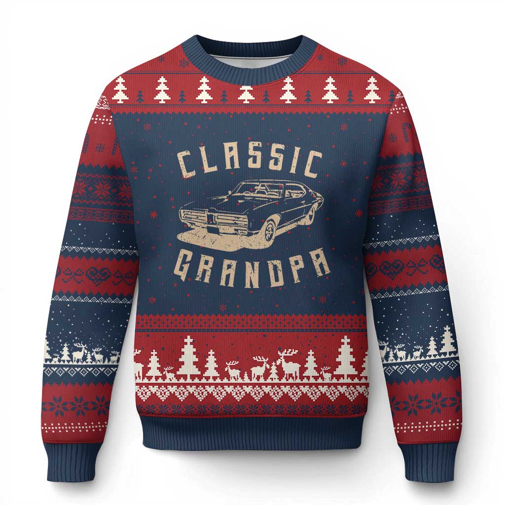 Funny Grandpa Classic Car Graphic Ugly Christmas Sweater