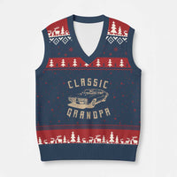 Funny Grandpa Classic Car Graphic V-Neck Knit Sweater Vest