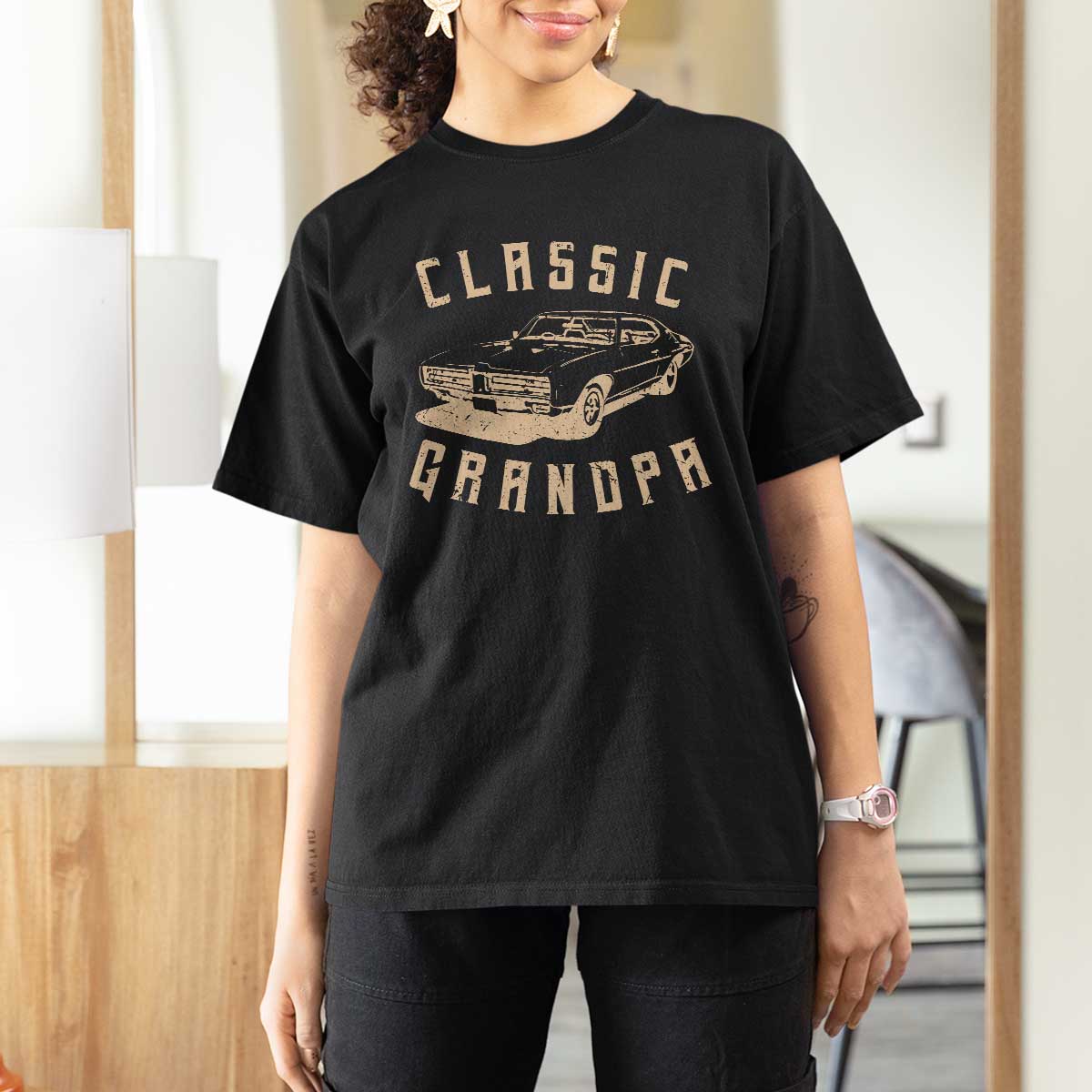 Funny Grandpa Classic Car Graphic T Shirt For Women