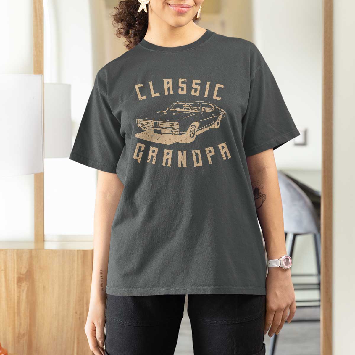 Funny Grandpa Classic Car Graphic T Shirt For Women