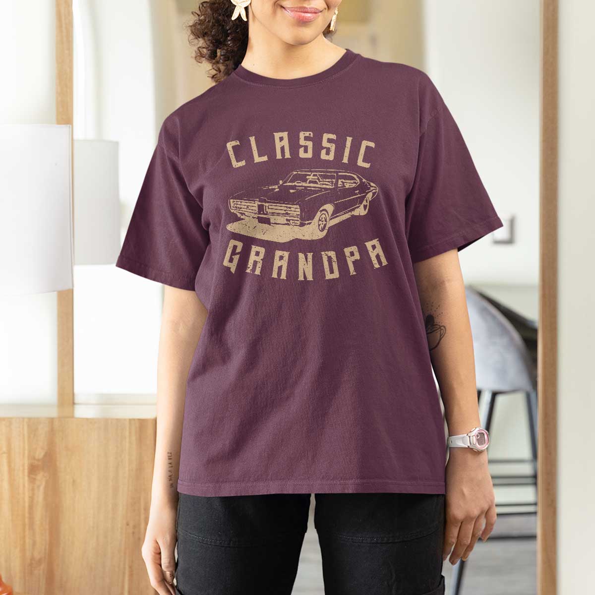 Funny Grandpa Classic Car Graphic T Shirt For Women