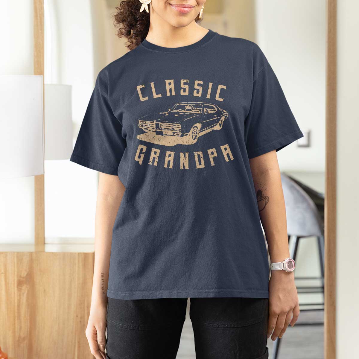 Funny Grandpa Classic Car Graphic T Shirt For Women