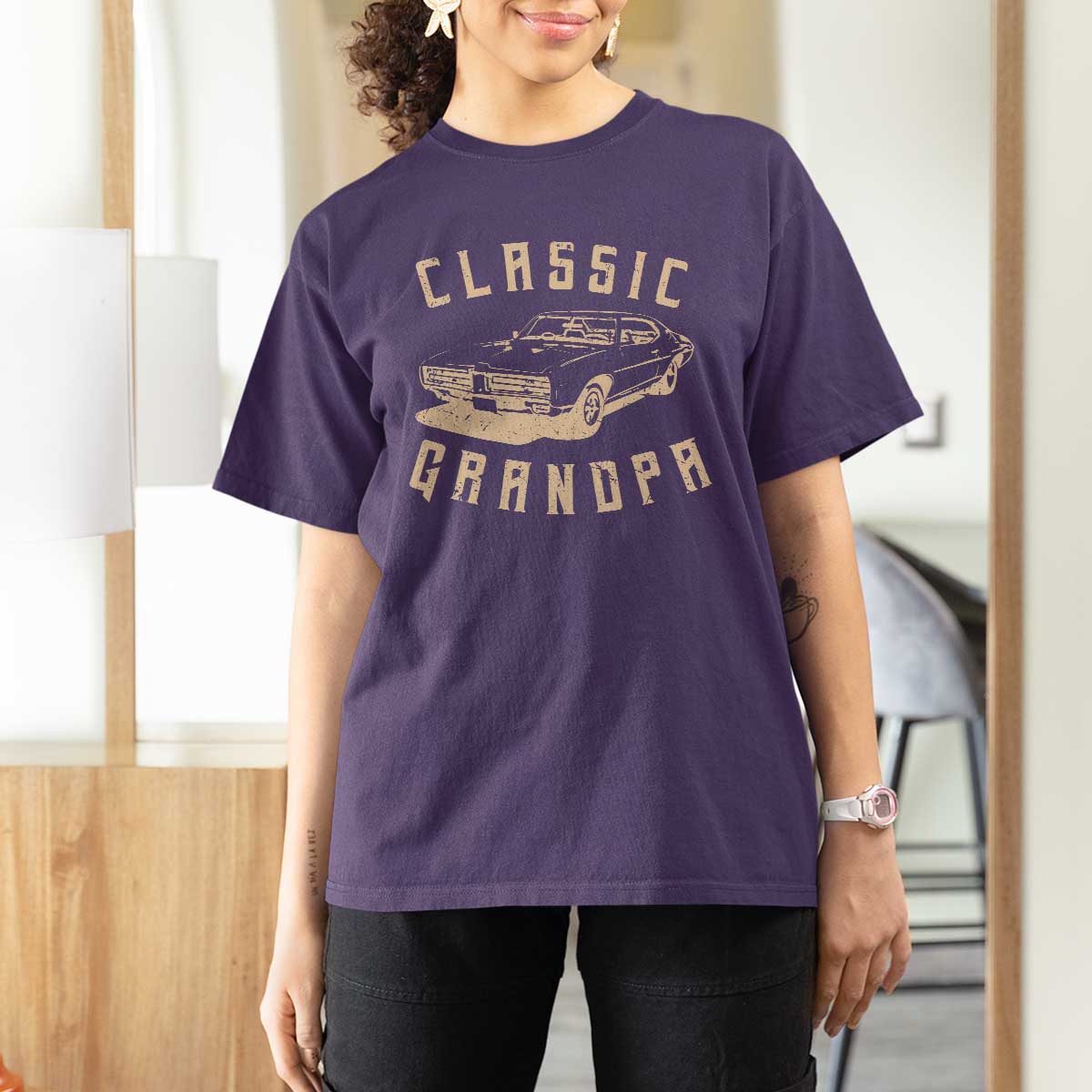 Funny Grandpa Classic Car Graphic T Shirt For Women