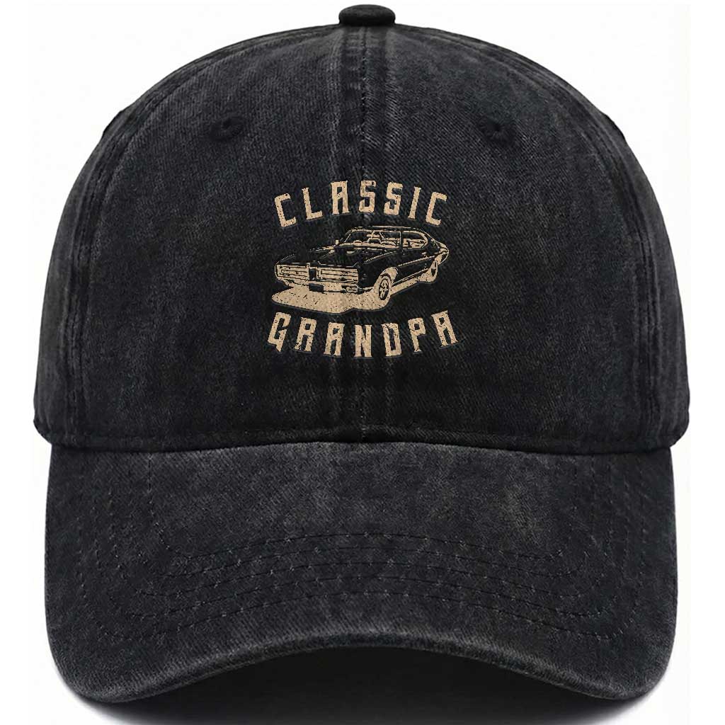 Funny Grandpa Classic Car Graphic Washed Cotton Baseball Cap