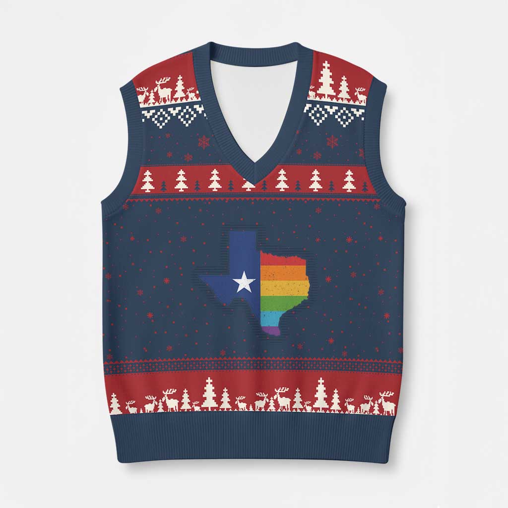 LGBTQ Texas State Flag V-Neck Knit Sweater Vest - Wonder Print Shop