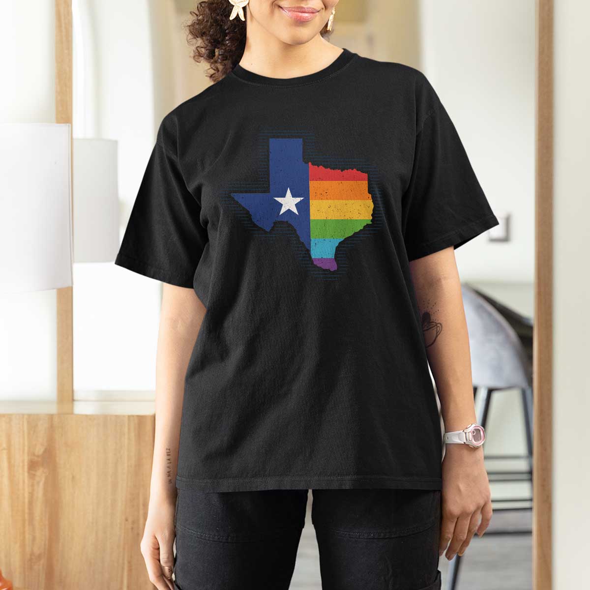 LGBTQ Texas State Flag T Shirt For Women - Wonder Print Shop