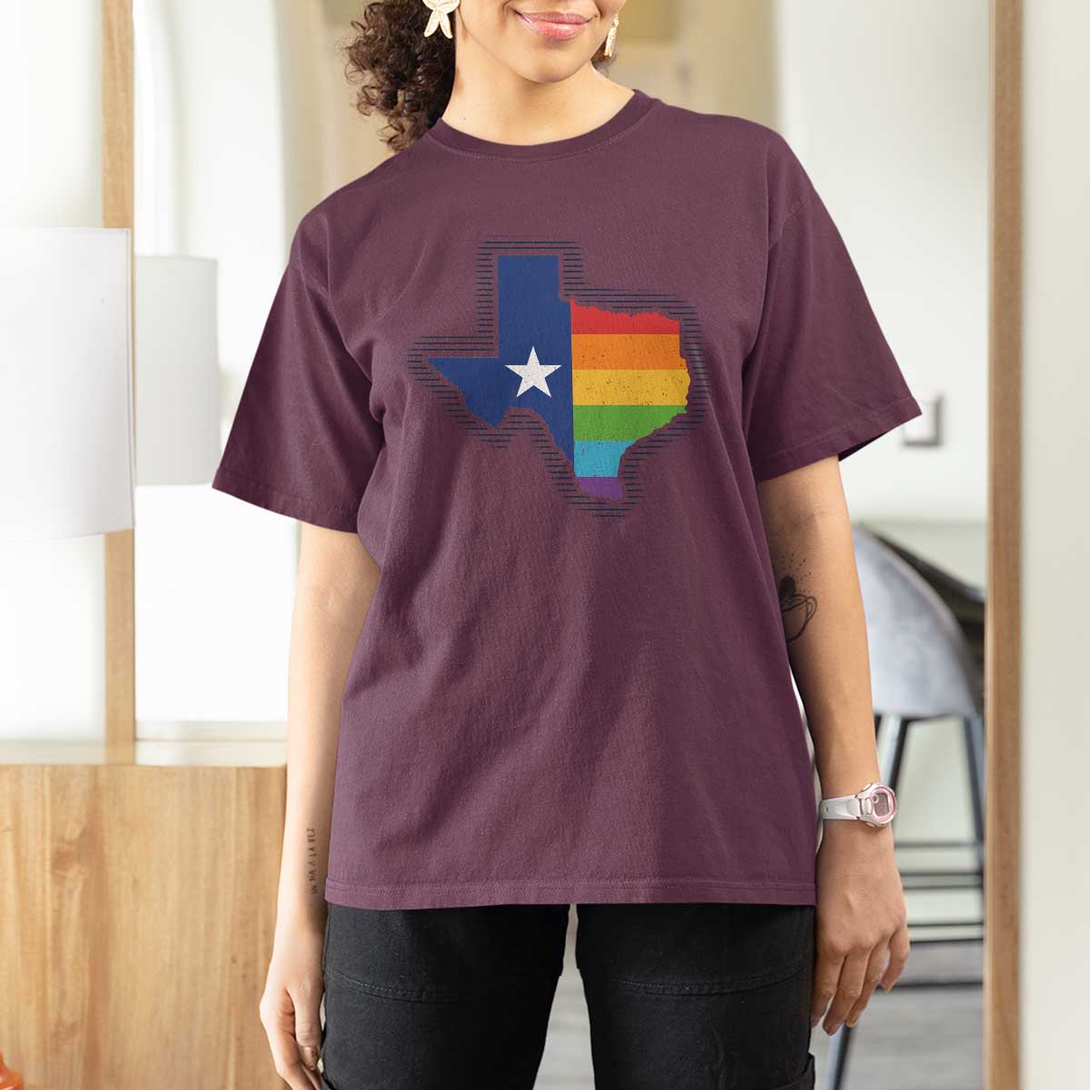 LGBTQ Texas State Flag T Shirt For Women - Wonder Print Shop