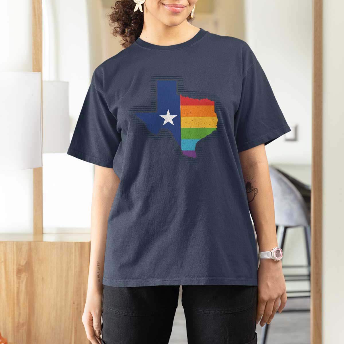 LGBTQ Texas State Flag T Shirt For Women - Wonder Print Shop