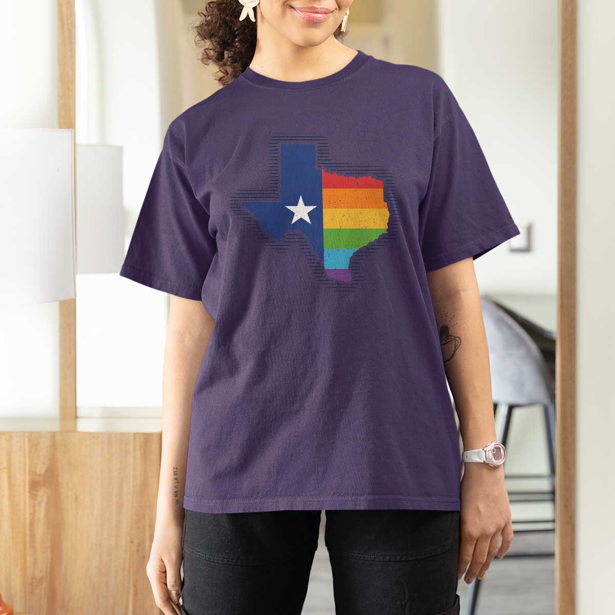 LGBTQ Texas State Flag T Shirt For Women - Wonder Print Shop