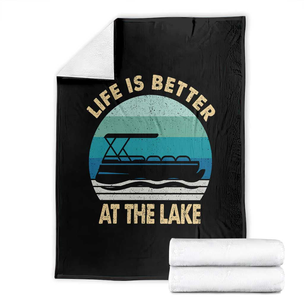 Funny Lake Life Throw Blanket Vintage Life is Better at The Lake Pontoon Boat - Wonder Print Shop