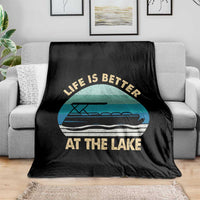 Funny Lake Life Throw Blanket Vintage Life is Better at The Lake Pontoon Boat - Wonder Print Shop