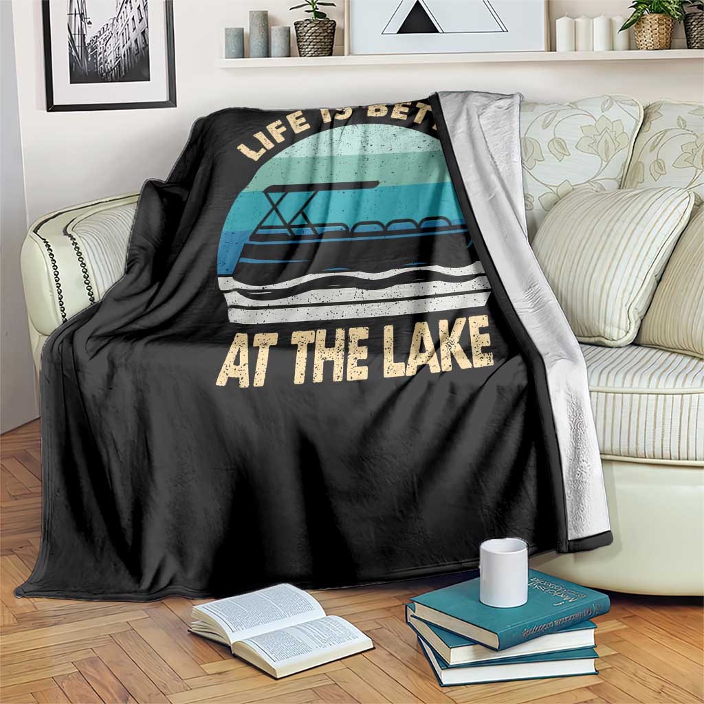Funny Lake Life Throw Blanket Vintage Life is Better at The Lake Pontoon Boat - Wonder Print Shop