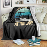 Funny Lake Life Throw Blanket Vintage Life is Better at The Lake Pontoon Boat - Wonder Print Shop