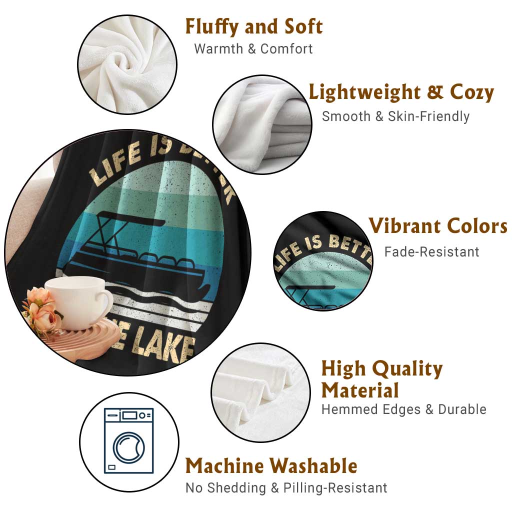 Funny Lake Life Throw Blanket Vintage Life is Better at The Lake Pontoon Boat - Wonder Print Shop