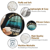Funny Lake Life Throw Blanket Vintage Life is Better at The Lake Pontoon Boat - Wonder Print Shop