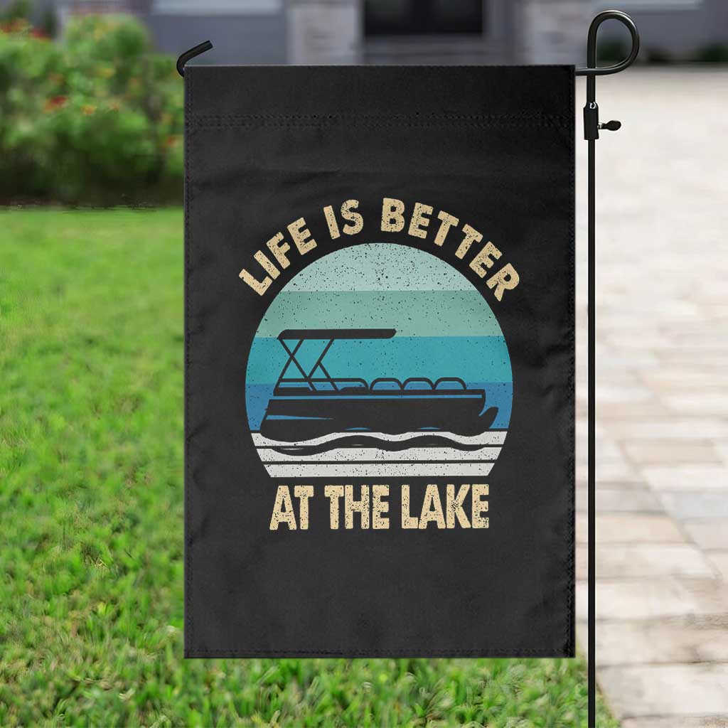 Funny Lake Life Garden Flag Vintage Life is Better at The Lake Pontoon Boat - Wonder Print Shop