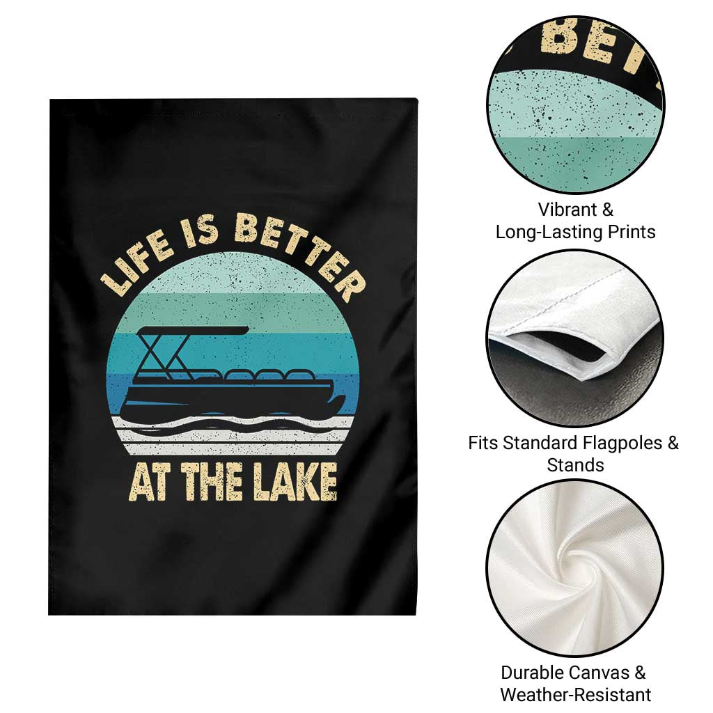 Funny Lake Life Garden Flag Vintage Life is Better at The Lake Pontoon Boat - Wonder Print Shop