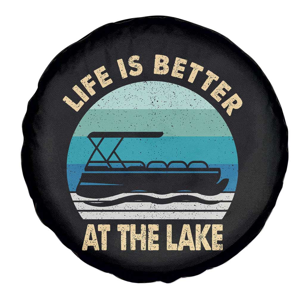 Funny Lake Life Spare Tire Cover Vintage Life is Better at The Lake Pontoon Boat - Wonder Print Shop