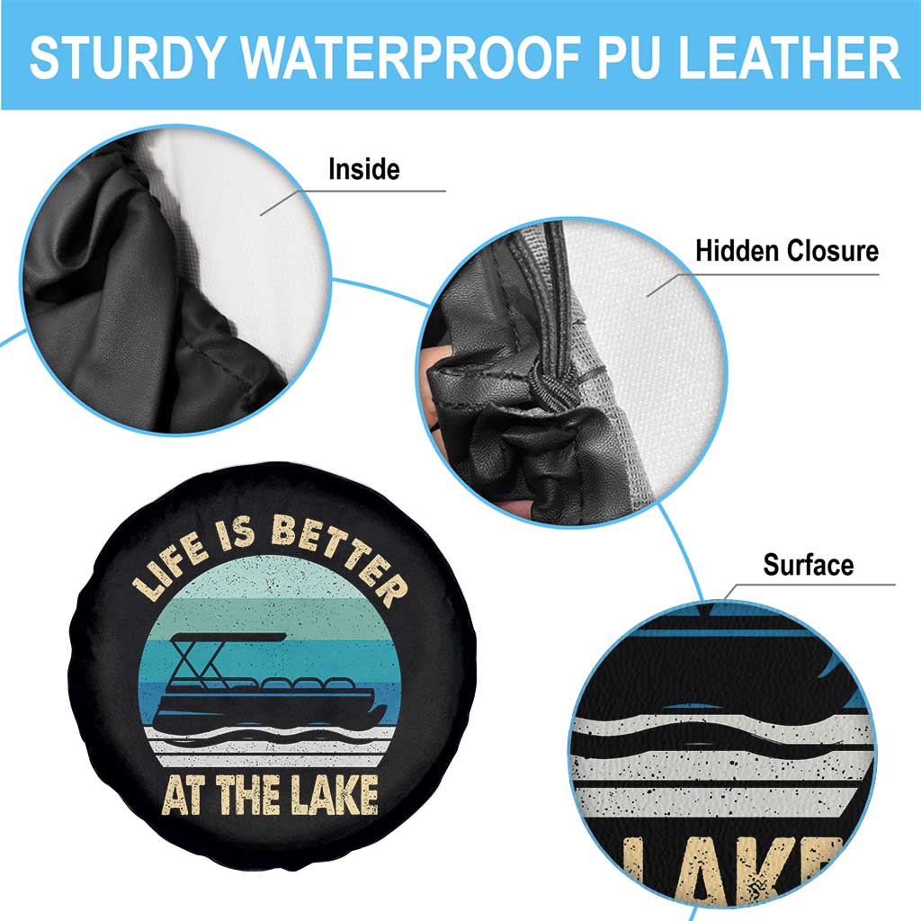 Funny Lake Life Spare Tire Cover Vintage Life is Better at The Lake Pontoon Boat - Wonder Print Shop
