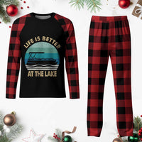 Funny Lake Life Plaid Pajama Set Vintage Life is Better at The Lake Pontoon Boat - Wonder Print Shop