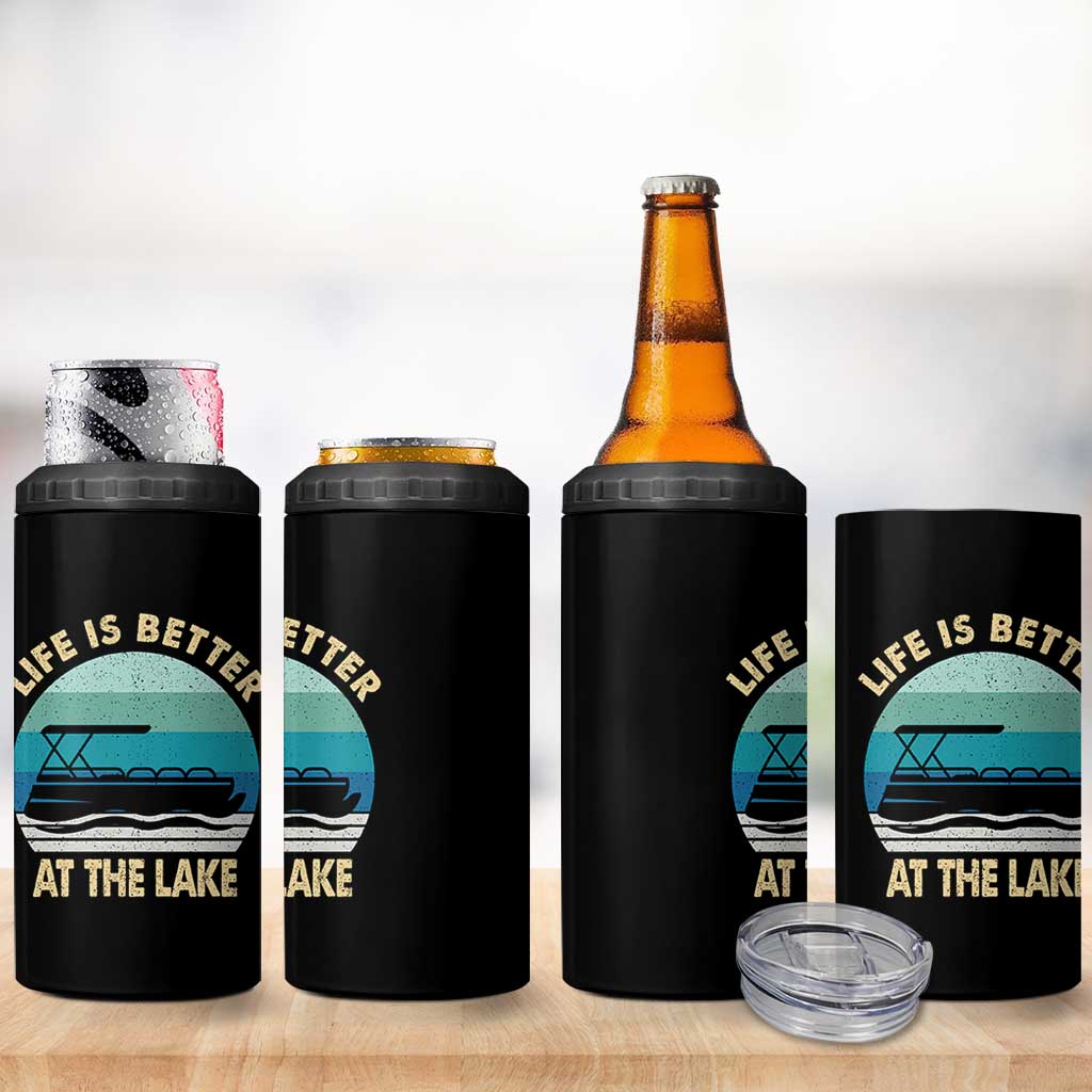 Funny Lake Life 4 in 1 Can Cooler Tumbler Vintage Life is Better at The Lake Pontoon Boat - Wonder Print Shop