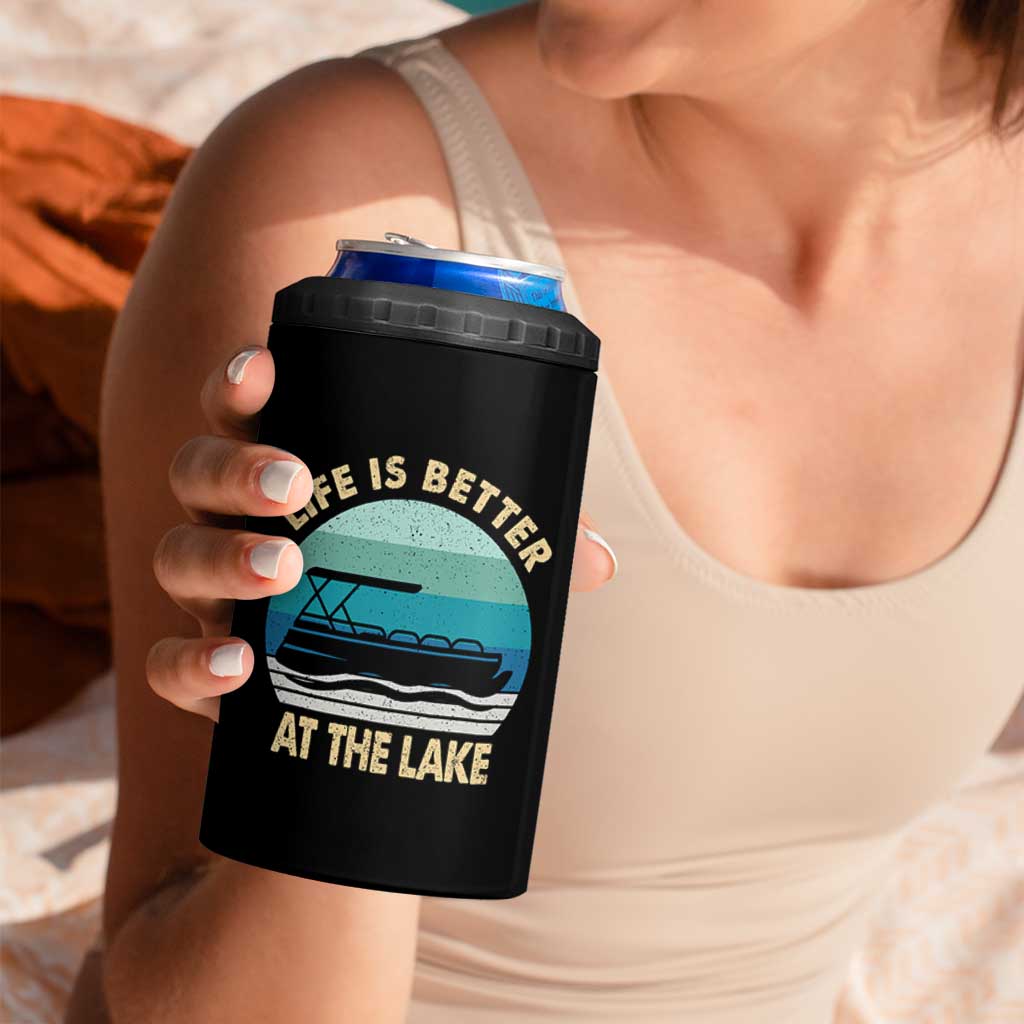 Funny Lake Life 4 in 1 Can Cooler Tumbler Vintage Life is Better at The Lake Pontoon Boat - Wonder Print Shop