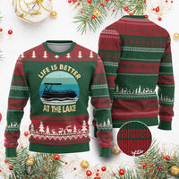 Funny Lake Life Ugly Christmas Sweater Vintage Life is Better at The Lake Pontoon Boat - Wonder Print Shop