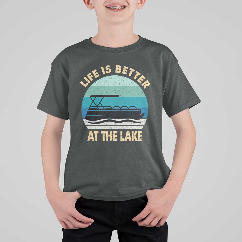 Funny Lake Life T Shirt For Kid Vintage Life is Better at The Lake Pontoon Boat - Wonder Print Shop