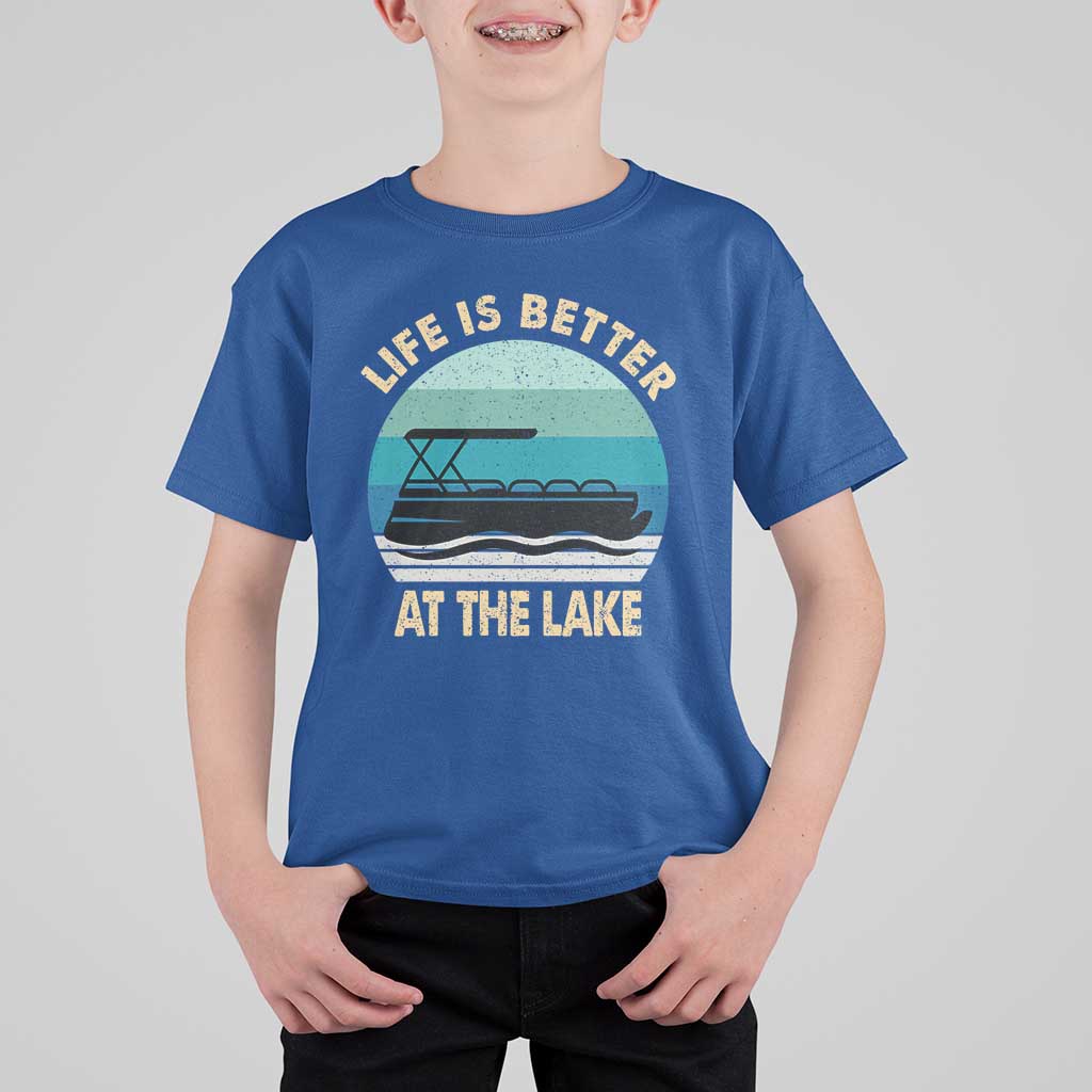 Funny Lake Life T Shirt For Kid Vintage Life is Better at The Lake Pontoon Boat - Wonder Print Shop
