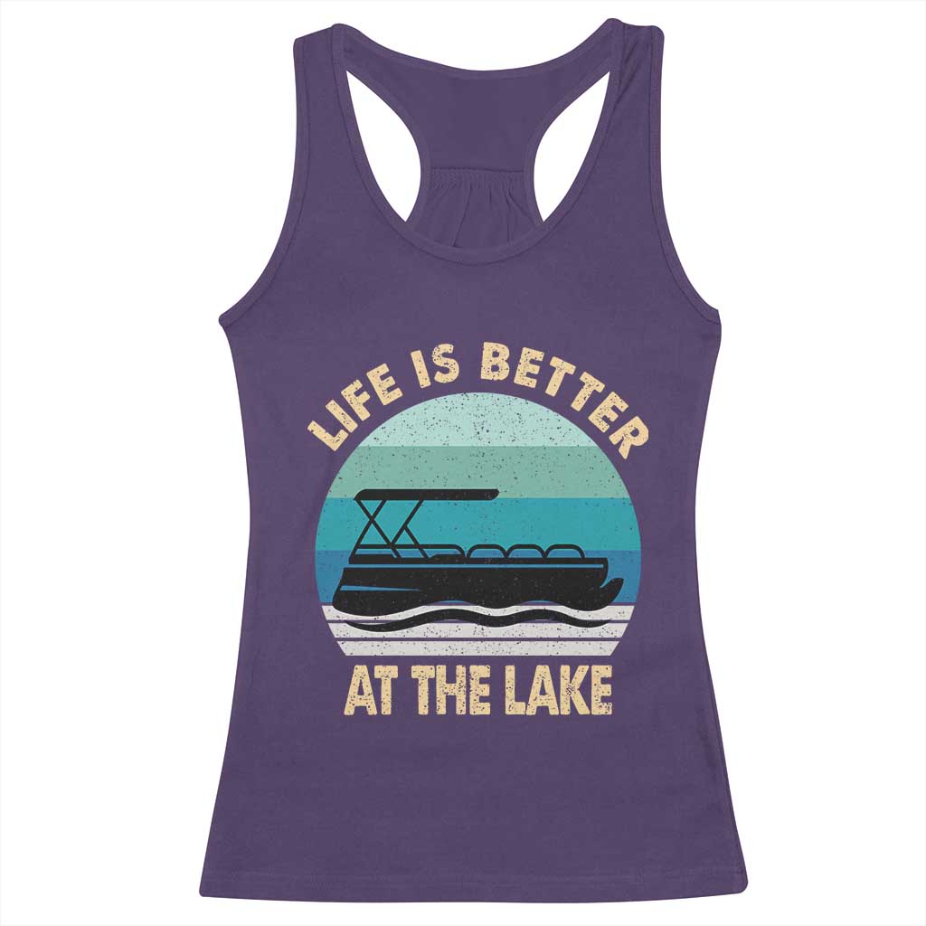 Funny Lake Life Racerback Tank Top Vintage Life is Better at The Lake Pontoon Boat - Wonder Print Shop