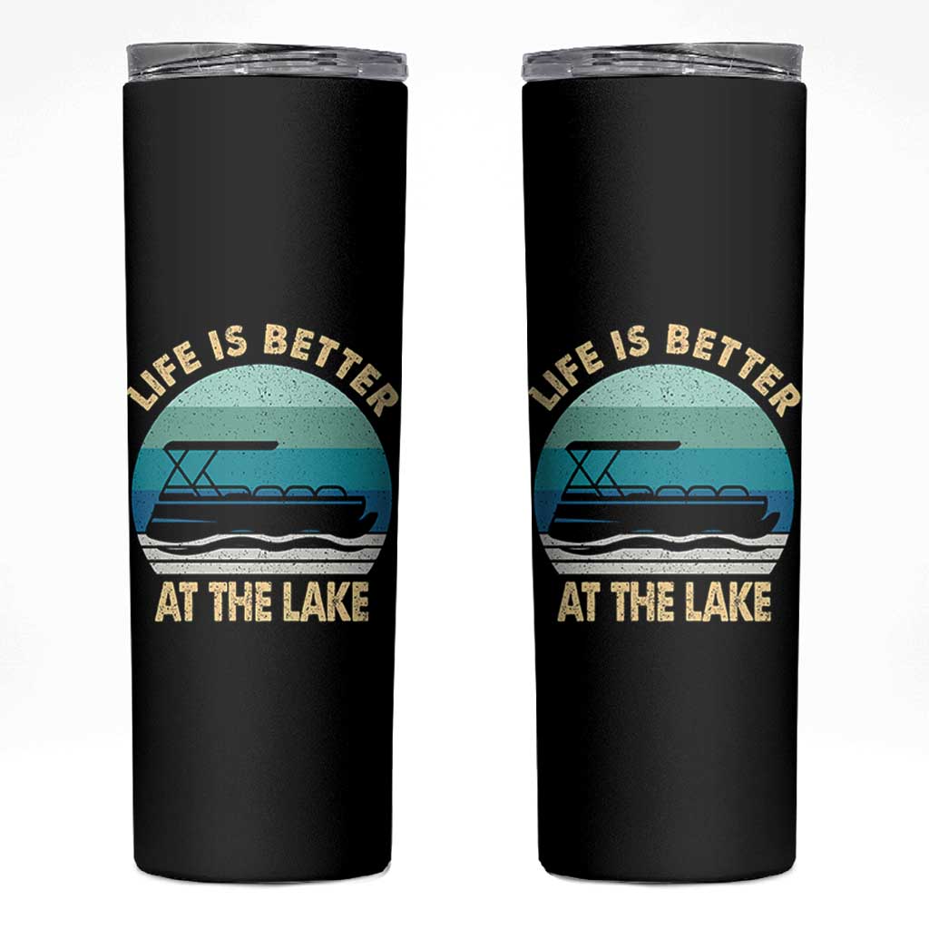 Funny Lake Life Skinny Tumbler Vintage Life is Better at The Lake Pontoon Boat - Wonder Print Shop