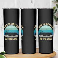 Funny Lake Life Skinny Tumbler Vintage Life is Better at The Lake Pontoon Boat - Wonder Print Shop
