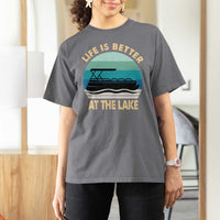 Funny Lake Life T Shirt For Women Vintage Life is Better at The Lake Pontoon Boat - Wonder Print Shop