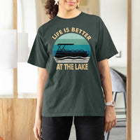 Funny Lake Life T Shirt For Women Vintage Life is Better at The Lake Pontoon Boat - Wonder Print Shop