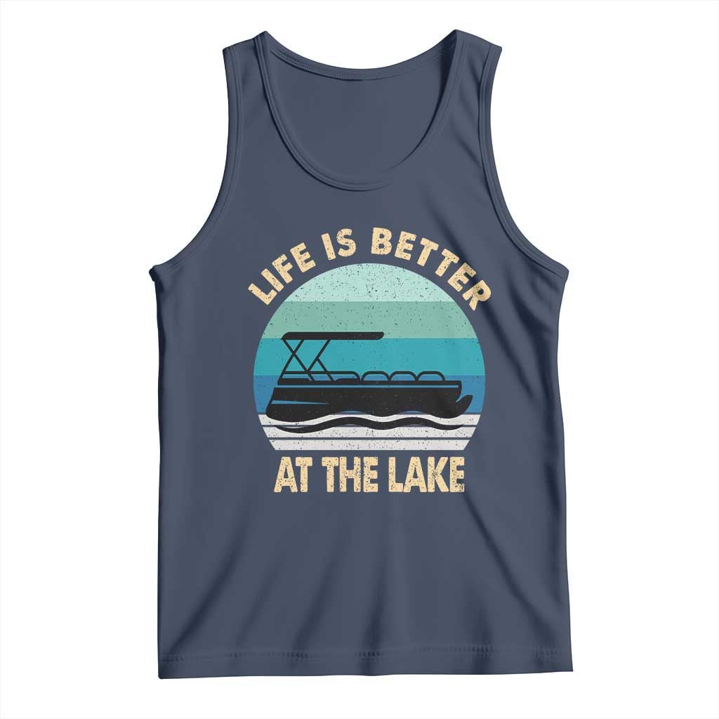 Funny Lake Life Tank Top Vintage Life is Better at The Lake Pontoon Boat - Wonder Print Shop