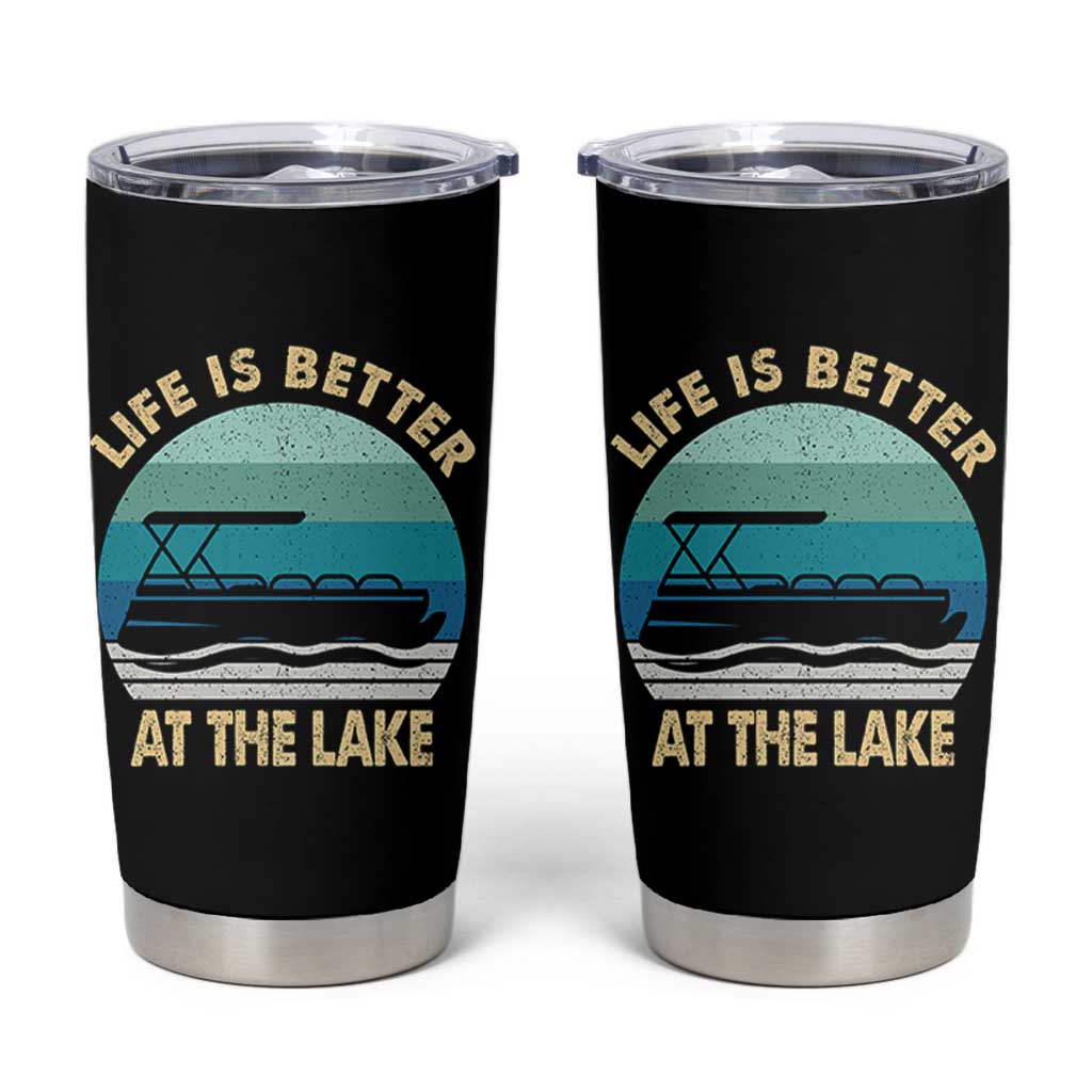 Funny Lake Life Tumbler Cup Vintage Life is Better at The Lake Pontoon Boat - Wonder Print Shop