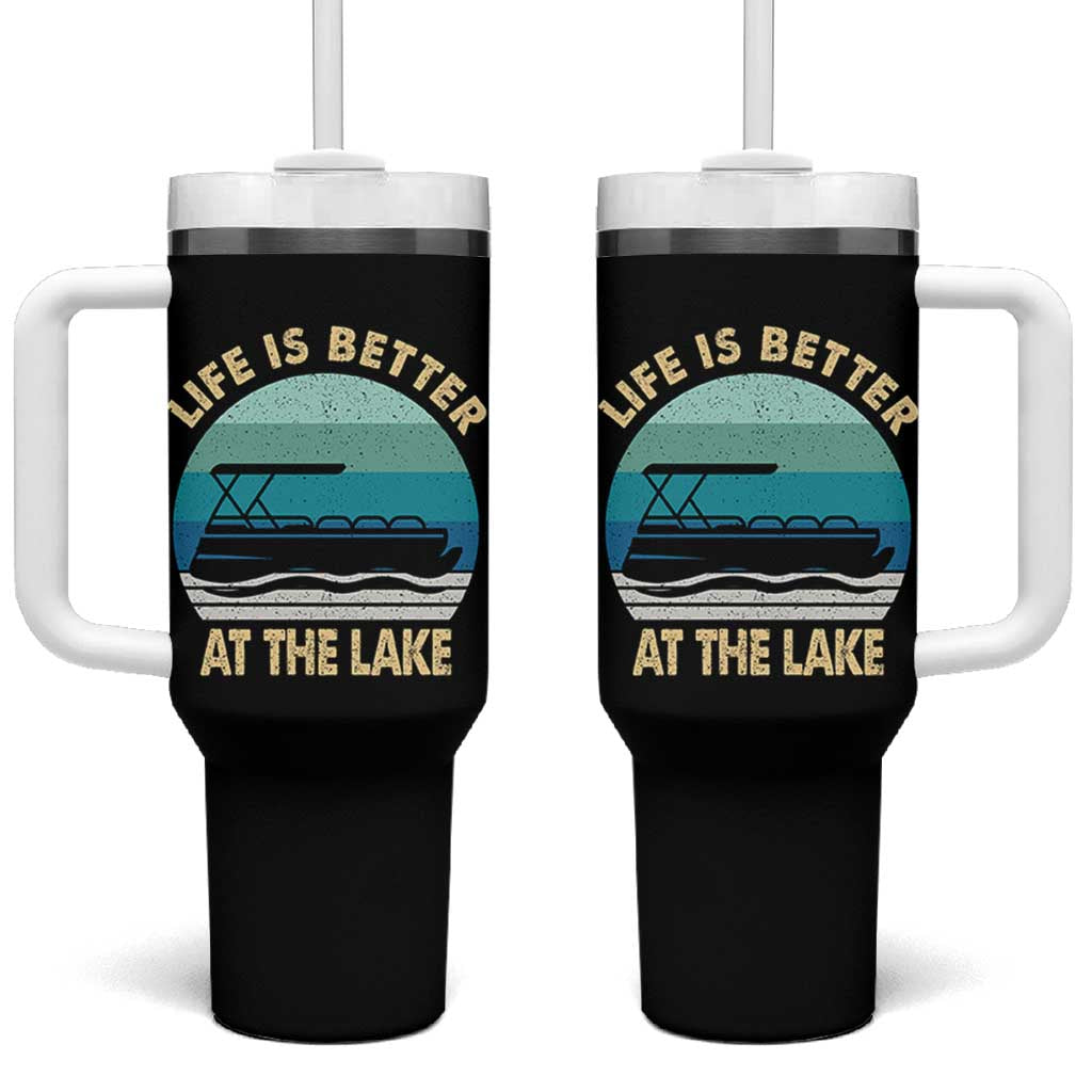 Funny Lake Life Tumbler With Handle Vintage Life is Better at The Lake Pontoon Boat - Wonder Print Shop