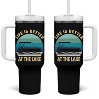 Funny Lake Life Tumbler With Handle Vintage Life is Better at The Lake Pontoon Boat - Wonder Print Shop
